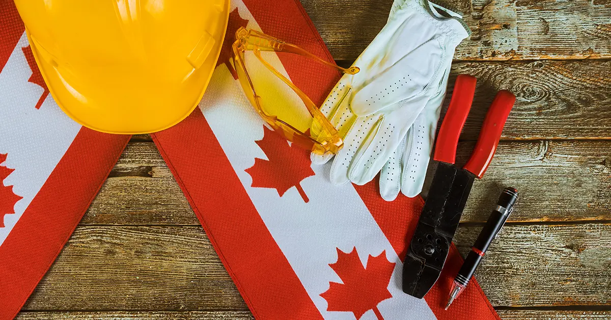 Lá cờ Canada ngày lễ lao động vui vẻ Canada nhìn từ trên xuống khái niệm lao động và việc làm