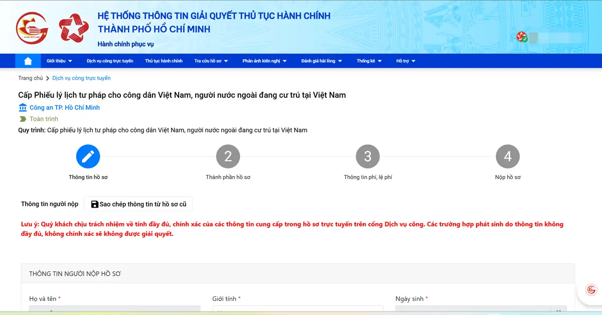Lý lịch tư pháp tại Việt Nam được đăng ký trên dịch vụ công quốc gia hoặc dịch vụ công của Tỉnh/Thành phố trực thuộc trung ương