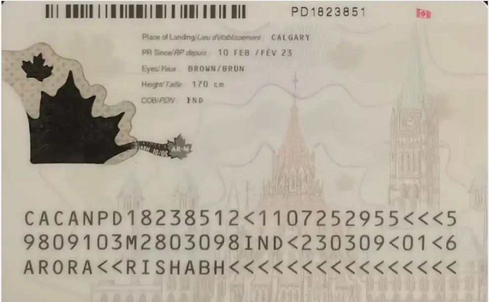 Thẻ thường trú nhân Canada (Canada PR Card) mặt sau
