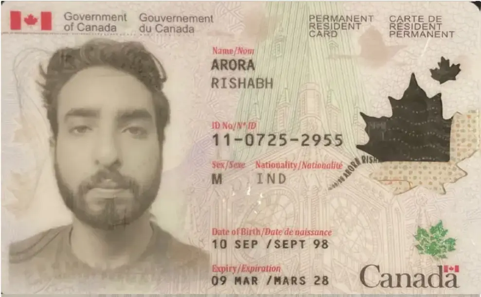 Thẻ thường trú nhân Canada (Canada PR Card) mặt trước