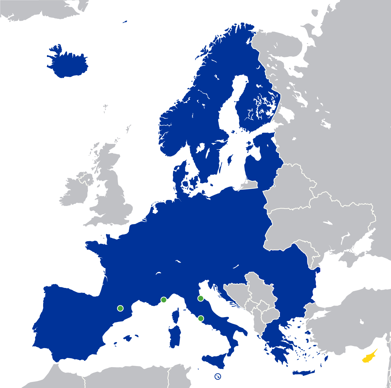 Bản đồ các quốc gia trong khối Schengen