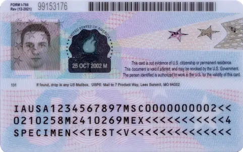Thẻ xanh Hoa Kỳ (US Permanent Residencard Form I9 (2023)) - Mặt sau