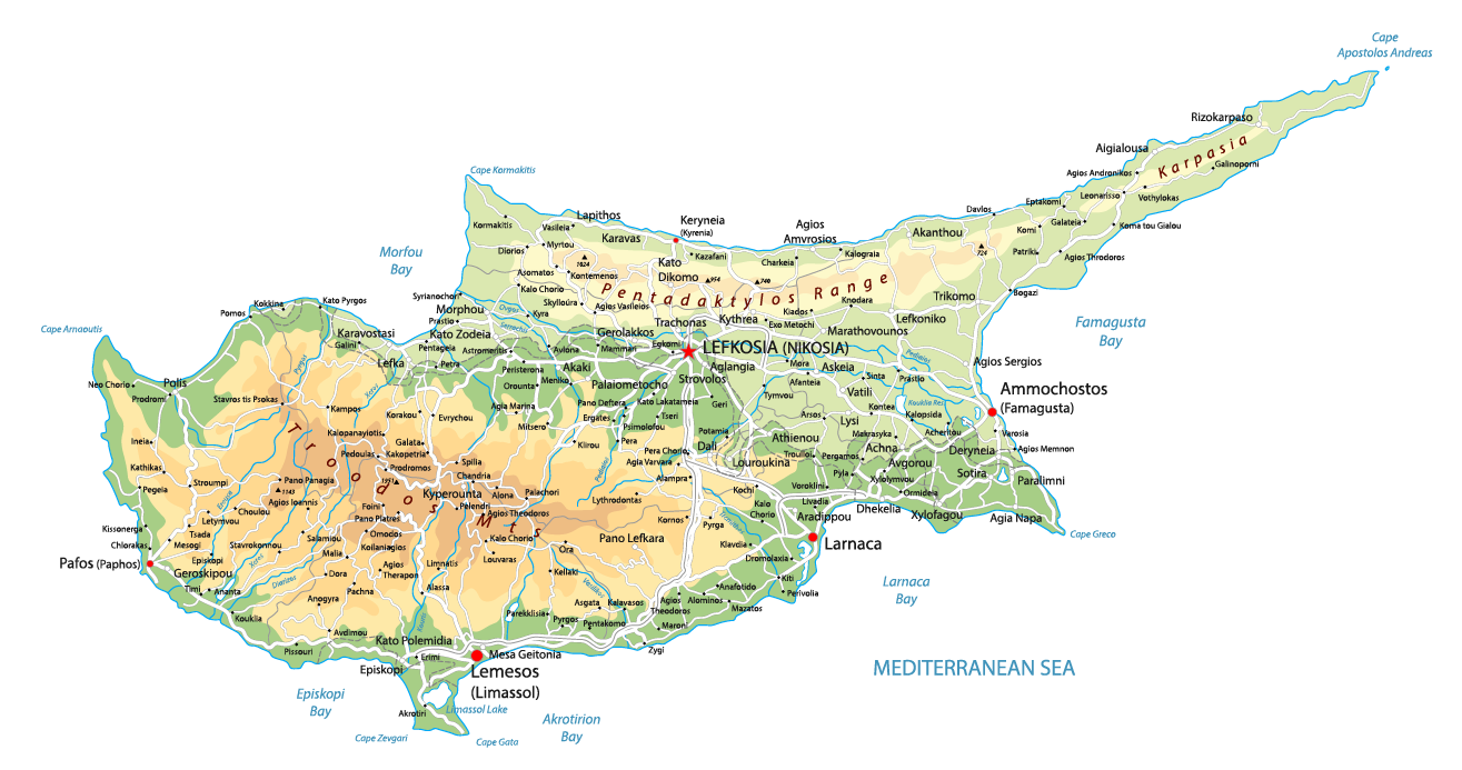 Bản đồ địa hình quốc đảo Cyprus
