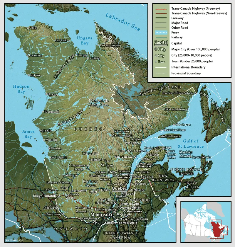 Bản đồ tỉnh bang Quebec