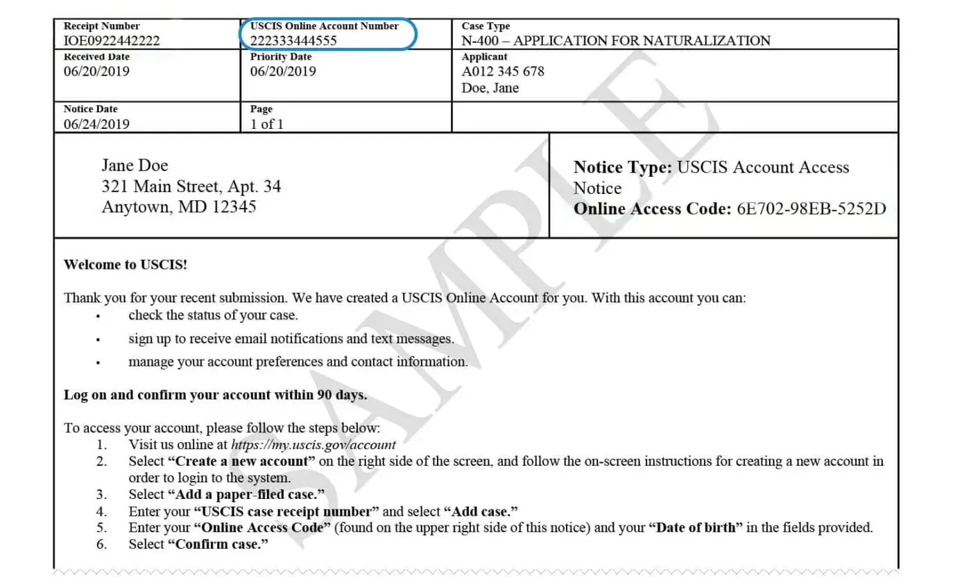 Mã số tài khoản trực tuyến USCIS (USCIS Online Account Number)